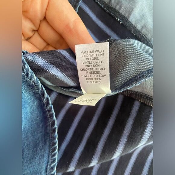 J.Jill Dress Mixed Media Shirttail  Striped Womens Size 1X  Blue Denim Pockets - Picture 13 of 15